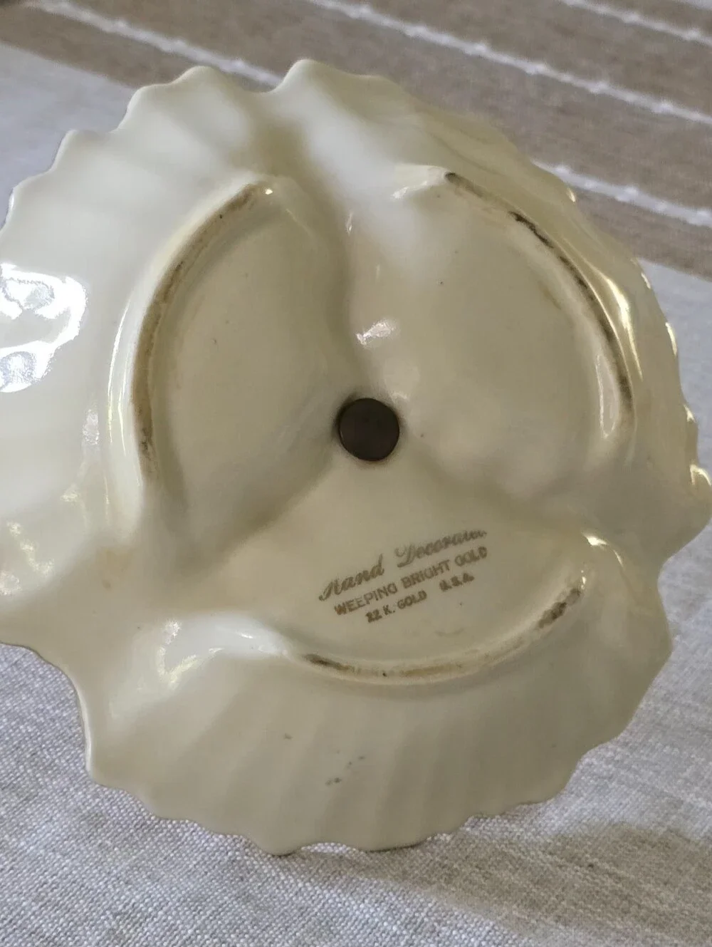 Vintage 22K Hand Decorated Weeping Bright Gold Sectioned Candy Trinket Dish Tray